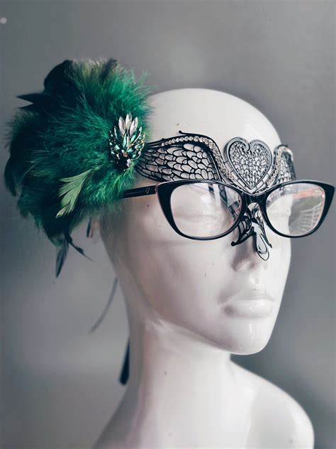 Angel Masquerade Mask For Eyeglass Wearers Green Feather Mask Eyeglass Masks Adult Size Etsy