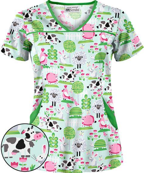 Ua Animal Farm Black Print Scrub Top Scrub Tops Black Scrubs Tops