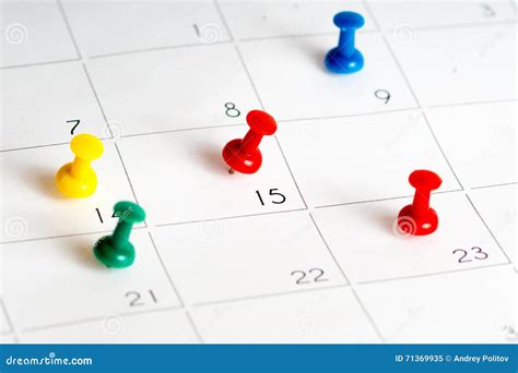 Multiple Color Pins On Calendar Grid Stock Image Image Of Marked