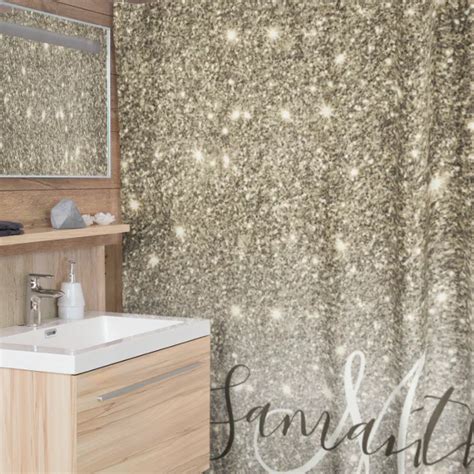 Modern Gold Glitter Sparkles Personalized Name Shower Curtain Zazzle