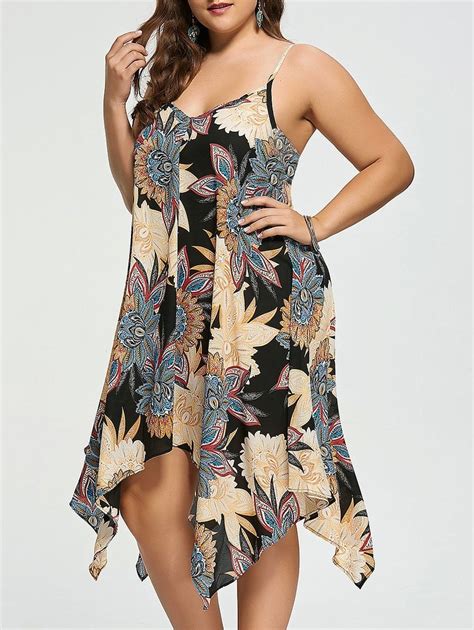 Plus Size Floral Chiffon Asymmetric Slip Dress In 2019 Plus Size Summer Dresses Floral