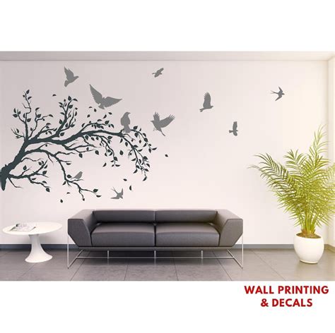 Windy Tree Wall Decal Windy Tree With Birds Decal Blowing Tree Wall