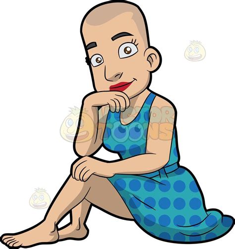 A Bald Woman In A Casual Dress Bald Woman Cartoon Blue Polka Dot Dress