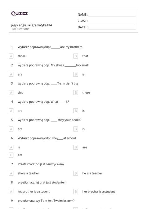 Ponad 50 Gramatyka Arkuszy Roboczych Dla Klasa 4 W Quizizz Darmowe I