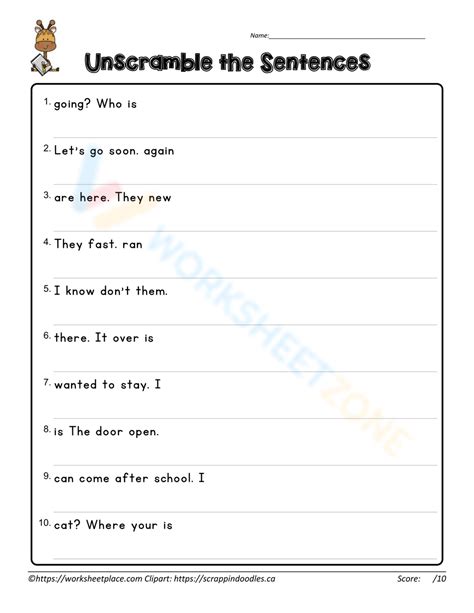 Sentence Structure Worksheets