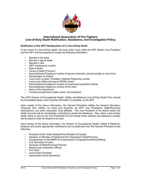 Iaff Line Of Duty Death Notification Assistance And Investigation