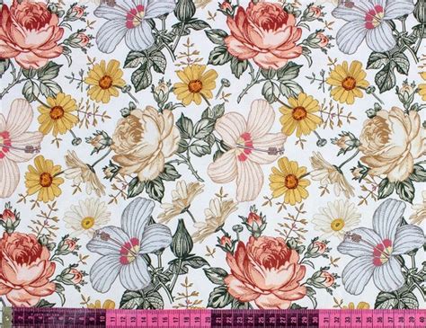 Vintage Floral Fabric by the Yard Retro Flowers Cotton Garden - Etsy