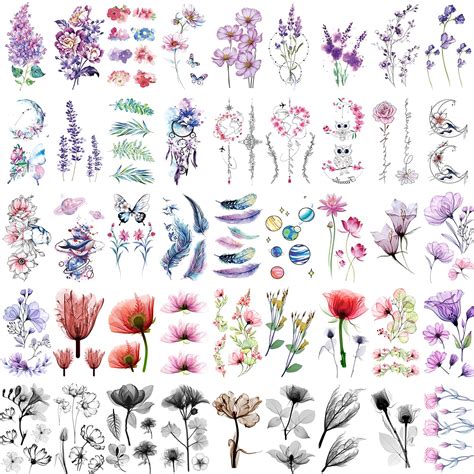 Buy Glaryyears Flower Temporary Tattoos For Women 45 Pack Small Realistic Fake Tattoo Stickers