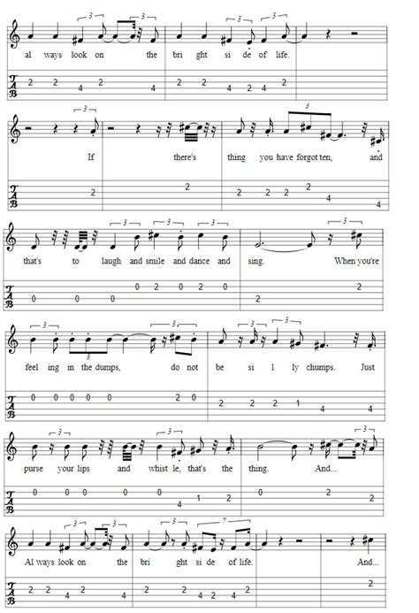 Always Look On The Bright Side Of Life Guitar Mandolin Banjo Sheet