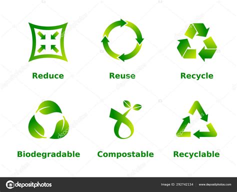 Reduce Reuse Recycle Biodegradable Compostable Recyclable Icon Set Six