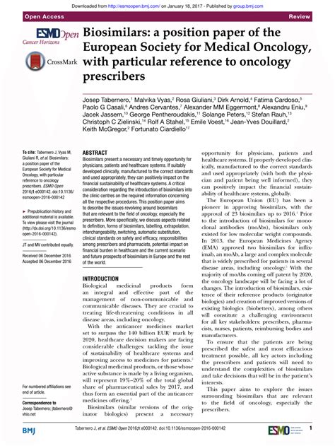 Pdf Biosimilars A Position Paper Of The European Society For Medical