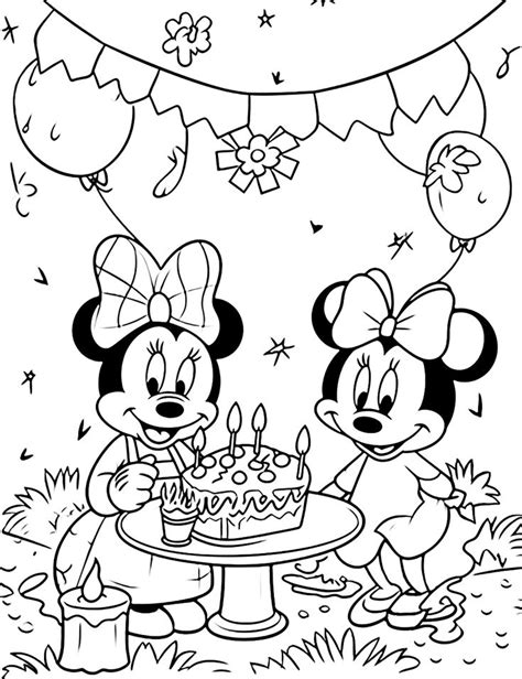 Mickey And Minnie Mouse Birthday Coloring Pages