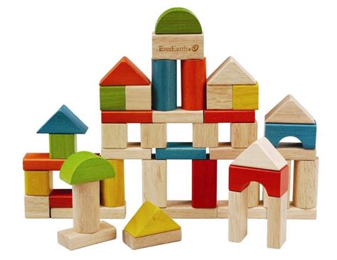 EverEarth Wooden Building Blocks Set in Sorter Bucket 50pc