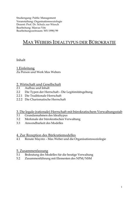 Max Webers Idealtypus Der B Rokratie Hausarbeiten De Hausarbeiten