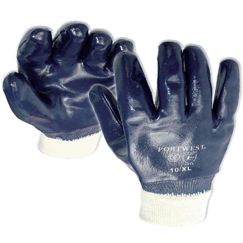 A300 Blue Nitrile Knit Wrist Fully Coated Gloves Fwb Products