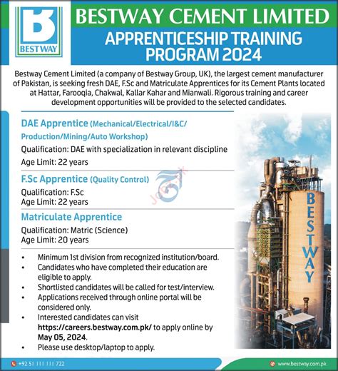 apprenticeship program  bestway cement limited  job advertisement