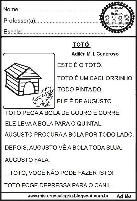 Pequenos Textos Para Alfabetiza O Ano Mistura De Alegria