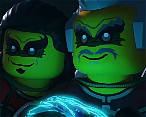 the lego movie characters are glowing green