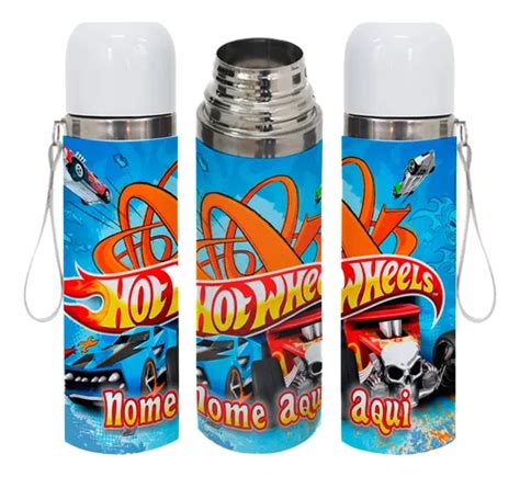 Garrafa De Água Térmica Inox Personalizada C Nome Hot Wheels Parcelamento sem juros