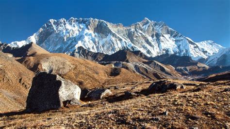 Mount Lhotse And Nuptse Nepal Himalayas Mountains Stock Photo Image