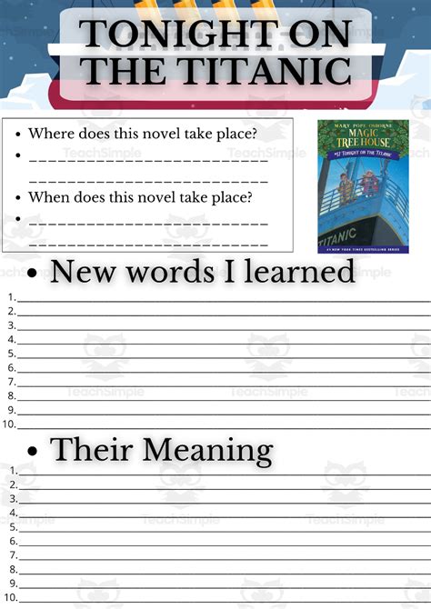 Novel Study Worksheets Tonight On The Titanic Magic Tree House By