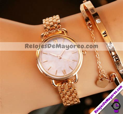 Reloj Rosado Extensible Metal Delgado Marmol Rosa R3719 Relojes De