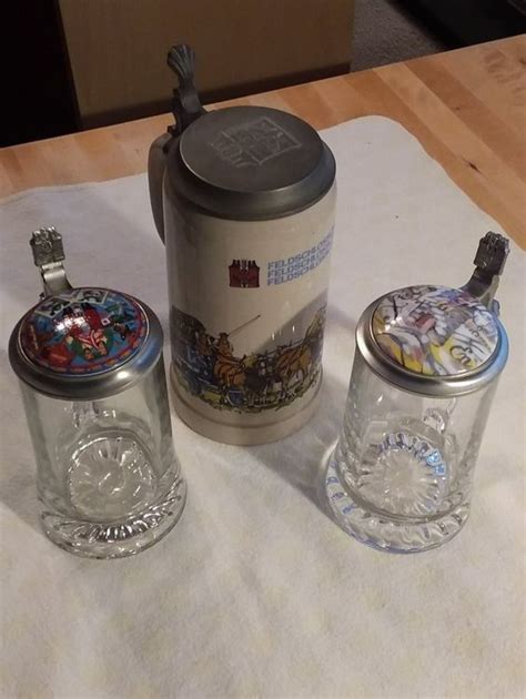 3 Feldschlösschen Bierkrüge mit Zinndeckel siehe Fotos Kaufen auf