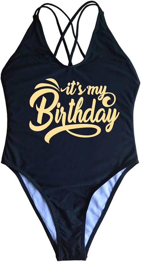 Muzhi Its My Birthday Swimsuit Womens Criss Cross Back One Piece