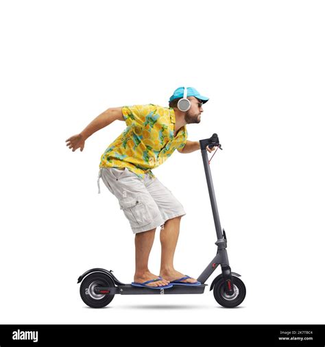 Cool Stylish Man Wearing A Colorful Beach Shirt And Riding A Fast Eco