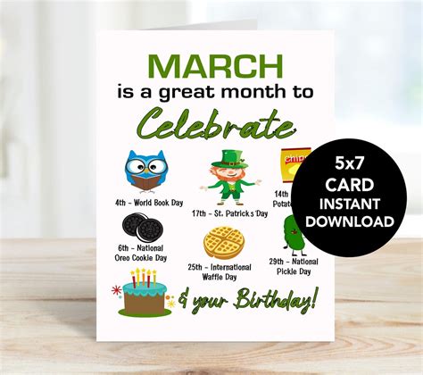 Printable Birthday Card, Digital March Birthday Card, March Birthday Card, Card for Him, Card ...