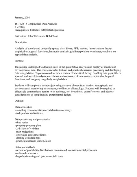 16:712:615 Geophysical Data Analysis