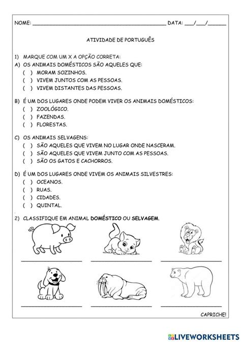 Animais Dom Sticos E Selvagens Interactive Activity Interactive