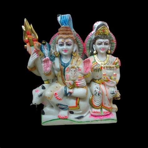 Multicolor Traditional 2 Feet Marble Shiv Parivar Statue For Worship