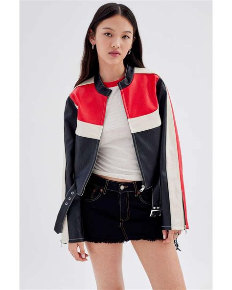 Urban Outfitters Uo Jordan Faux Leather Fitted Moto Jacket In Red Lyst