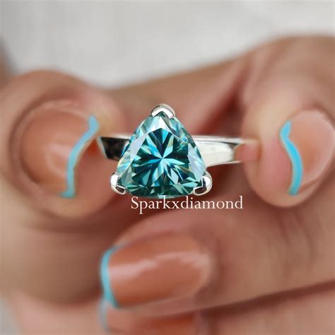 Solitaire Trillion Moissanite Ring 2 50 Ct Trilliant Cut Blueish