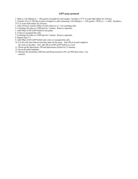 GFP assay protocol