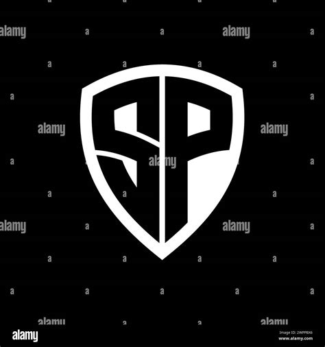 SP Monogram Logo With Bold Letters Shield Shape With Black And White