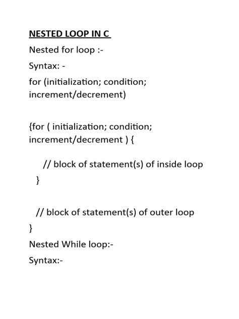 Nested Loop In C Programming Pdf