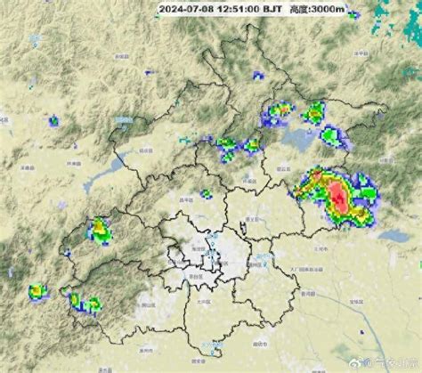 北京下午到夜间将出现分散性雷阵雨过程，局地雨强较大降雨影响地区