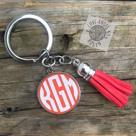 Monogram Leather Tassel Keychain Personalized Keychain Etsy