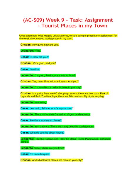 Ingles Semana Ac S Week Task Assignment Tourist Places