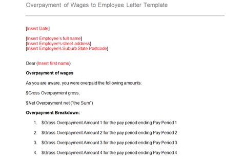 Template Letter For Overpayment Of Wages To Employee Multiple