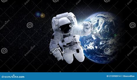 Astronaut Spaceman Do Spacewalk While Working For Space Station Stock