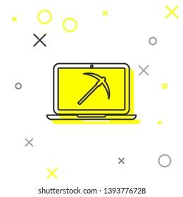 Grey Mining Concept Laptop Pickaxe Line Stock Vector Royalty Free