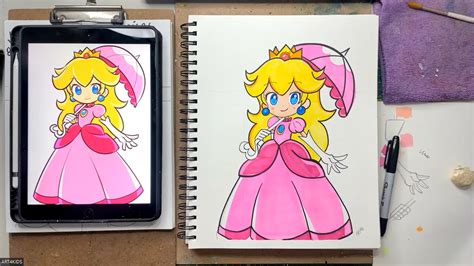 Como Dibujar Y Pintar A La Princesa Peach Con Plumones Paso A Paso