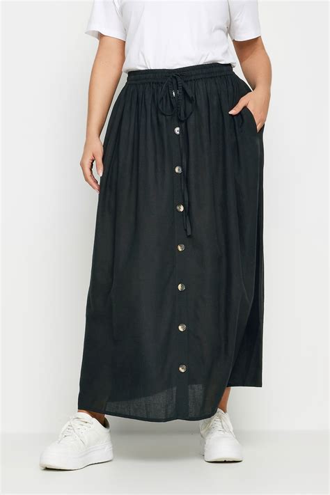 Yours Plus Size Black Button Front Chambray Maxi Skirt Yours Clothing