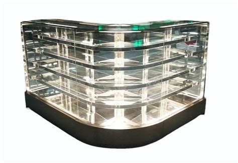 Stainless Steel L Shape Curved Glass Sweet Display Counter For Bakery