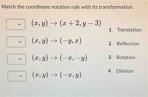 Solved Match The Coordinate Notation Rule With Its Transformation X