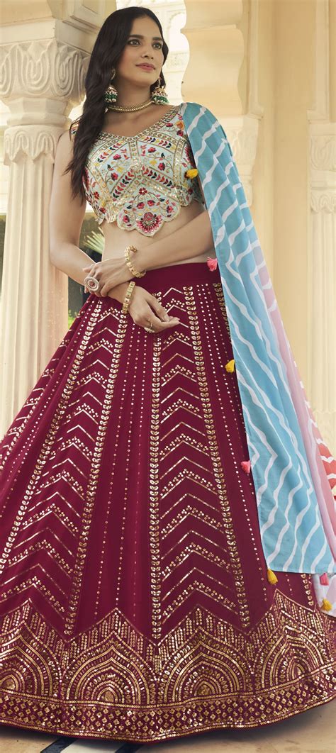 Bridal Wedding Pink And Majenta Color Georgette Fabric Lehenga 1824964