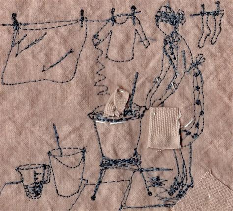 An Embroidered Piece Of Cloth With Various Items On It And Some Thread